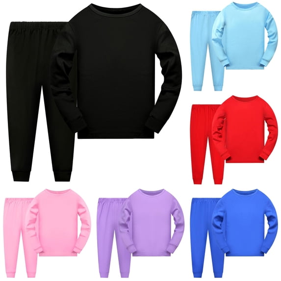 RUTAYY Boys Pajama Set Long Sleeve Crew Neck Long Pants Solid Color Basic Children Night Suit Black