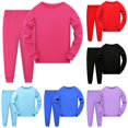 thumbnail image 1 of RUTAYY Boys Pajama Set Long Sleeve Crew Neck Long Pants Solid Color Basic Children Night Suit Hot Pink, 1 of 5