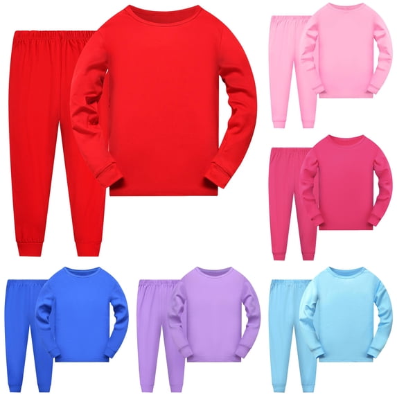 RUTAYY Boys Pajama Set Long Sleeve Crew Neck Long Pants Solid Color Basic Children Night Suit Red