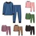 thumbnail image 1 of RUTAYY Boys Pajama Set Long Sleeve Crew Neck Long Pants Solid Ribbed Contrast Edge Letter Embroidery Kids Night Suit Blue, 1 of 9