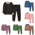 thumbnail image 1 of RUTAYY Boys Pajama Set Long Sleeve Crew Neck Long Pants Solid Ribbed Contrast Edge Letter Embroidery Kids Night Suit Grey, 1 of 9