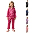 thumbnail image 1 of RUTAYY Boys Pajama Set Long Sleeve Turndown Collar Long Pants Solid Color Contrast Trim Ruffle Hem Kids Night Suit Hot Pink, 1 of 8