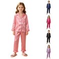 thumbnail image 1 of RUTAYY Boys Pajama Set Long Sleeve Turndown Collar Long Pants Solid Color Contrast Ruffle Hem Kids Night Suit Pink, 1 of 8