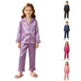 thumbnail image 1 of RUTAYY Boys Pajama Set Long Sleeve Turndown Collar Long Pants Solid Color Contrast Ruffle Hem Kids Night Suit Purple, 1 of 8
