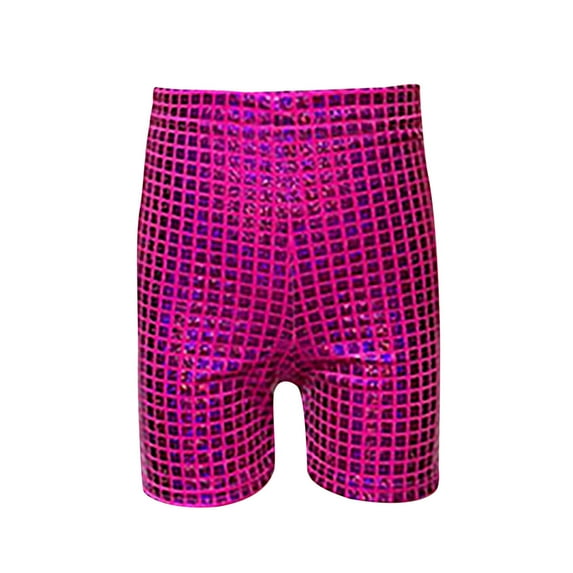 RUTAYY Boys Pants Block Three Point Shorts Sequin Dance Practice Shorts Attend Shows And Events Quick-Drying Fabric, Hot Pink, 6-7 Years
