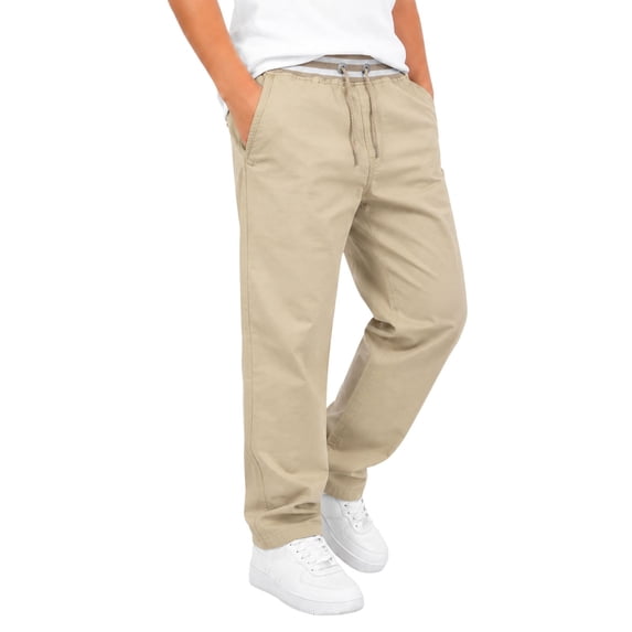RUTAYY Boys Pants Drawstring Waist Side Pockets Loose Bottom Outdoor Sports Trousers, Beige