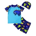 thumbnail image 1 of RUTAYY Toddler Swimsuit Boy 3PCS Swimwear Set Short Sleeve Boys Swim Shirt Swim Trunks Cartoon Rash Guard Bathing Suits Beach Vacation Resort Beachwear, 6-7 Years, 1 of 3