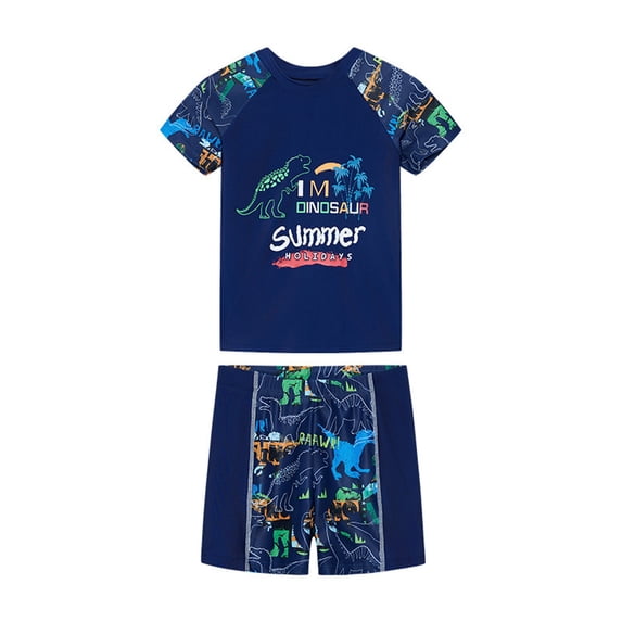 RUTAYY Boys Rash Guard Swimsuits Summer Cartoon Printed Two Piece Swimwear Bikini Water Sport Swimsuiting Bathing Suit, Dark Blue, 12Y