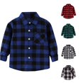 thumbnail image 1 of RUTAYY Boys Shirt Casual Turndown Collar Long Sleeve Plaid Print Pocket Daily Outdoor Wear Blue, 1 of 4