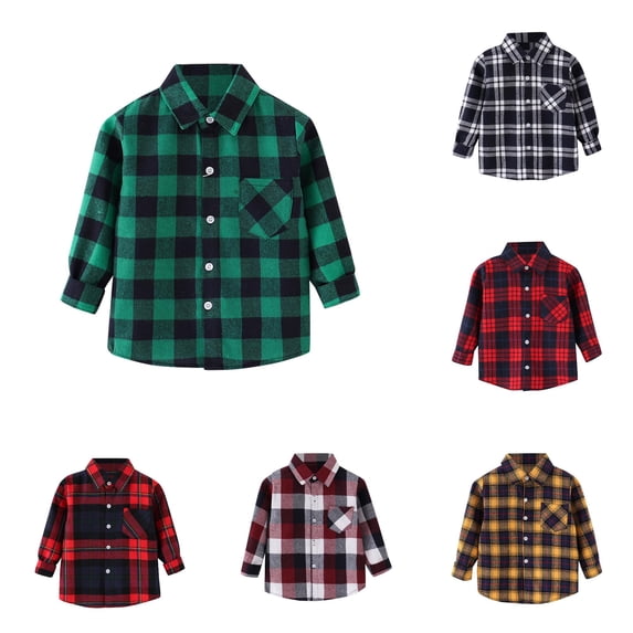 RUTAYY Boys Shirt Casual Turndown Collar Long Sleeve Plaid Print Pocket Daily Outdoor Wear Green