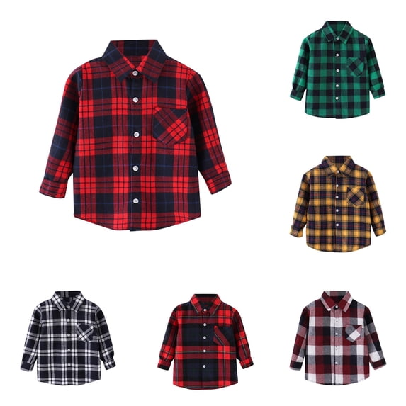 RUTAYY Boys Shirt Casual Turndown Collar Long Sleeve Plaid Print Pocket Daily Outdoor Wear Red