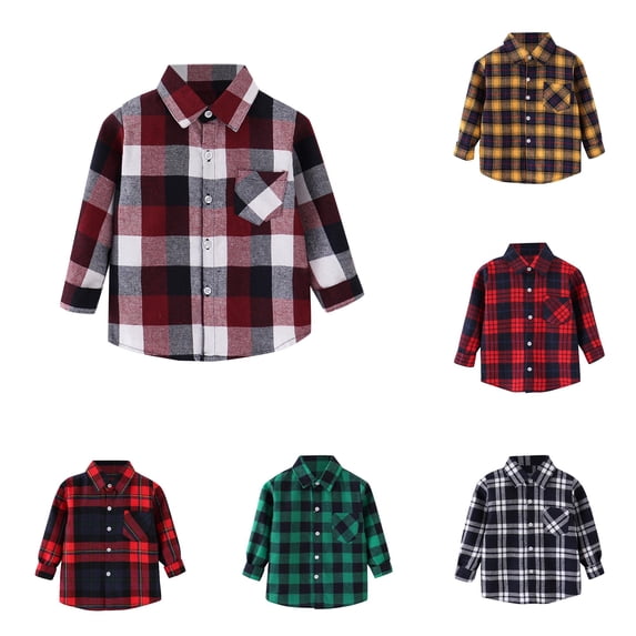 RUTAYY Boys Shirt Casual Turndown Collar Long Sleeve Plaid Print Pocket Daily Outdoor Wear White