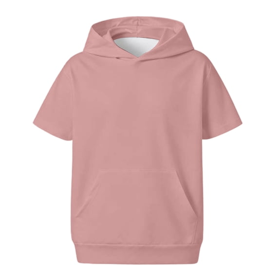 RUTAYY Boys Short Sleeve Hoodie Solid Color with Pocket Pullover Top Kids Casual Athletic Pullover, Pink