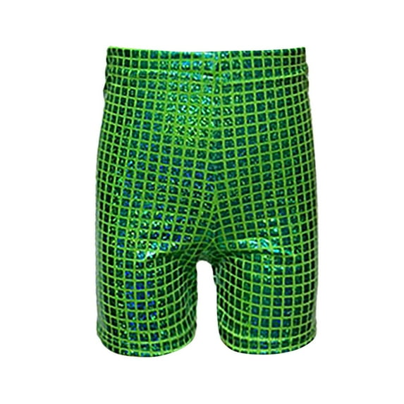 RUTAYY Boys Sweat Pants Block Three Point Shorts Sequin Dance Practice Shorts Attend Shows And Events Quick-Drying Fabric, Green, 6-7 Years