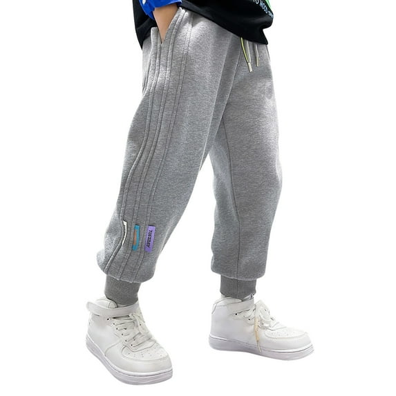 RUTAYY Boys Sweat Pants Sweatpants Athletic Workout Clothes Joggers With Zipper Pocket And Drawstring Quick-Drying Fabric, Grey, 8-9 Years