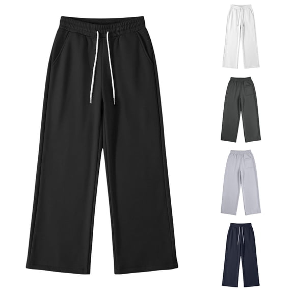 RUTAYY Boys Sweatpants Drawstring Elastic Waist Pockets Wide Leg Kid Trousers Simple Everyday Casual Wear Black