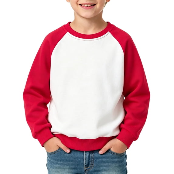 RUTAYY Boys Sweatshirt Long Sleeve Color Block Raglan Basic Daily Pullover Tops Red