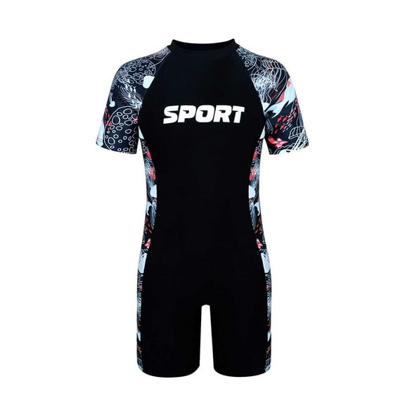 RUTAYY Boys Swimsuits One Pice Zip Up With Old Letter Print Quck Dry Rash Guard Water Sport Swimsuit, Black, 10-11 Years