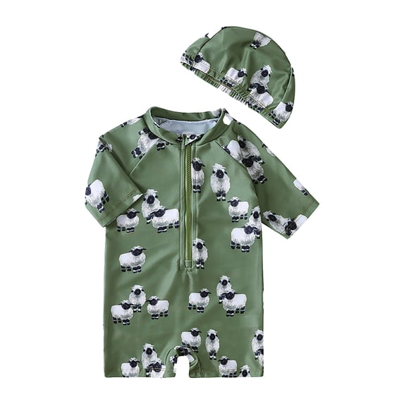 RUTAYY Boys Swimsuits Short Sleeve One-Piece Hot Spring Sun Protection Leisure Sun Protection Swimwear, Dark Green, 5-6 Years
