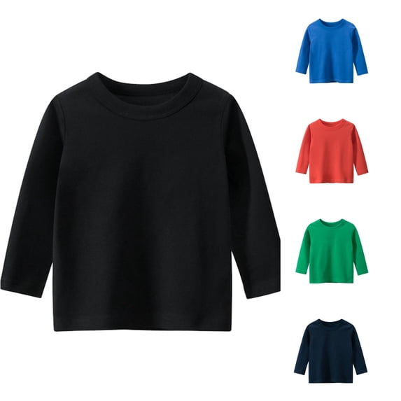 RUTAYY Boys T-Shirt Long Sleeve Crew Neck Solid Color Basic Kids Daily Layering Tops Black