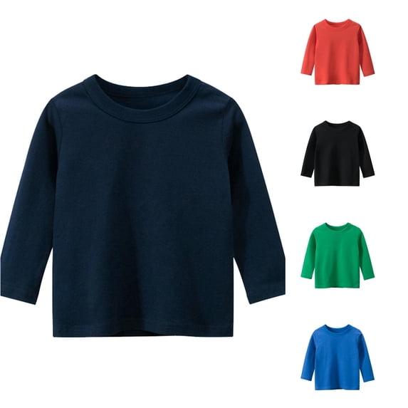 RUTAYY Boys T-Shirt Long Sleeve Crew Neck Solid Color Basic Kids Daily Layering Tops Navy