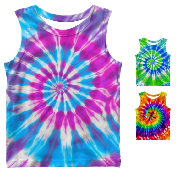 RUTAYY Boys Tank Tops Crew Neck Sleeveless Tie Dye Print Sports Outdoor Daily Wear Purple