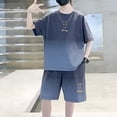 thumbnail image 1 of RUTAYY Boys Tracksuit Cartoon Face Letter Print Crew Neck Short Sleeve Top Loose Shorts 2 Piece Outfit Set Grey, 1 of 3