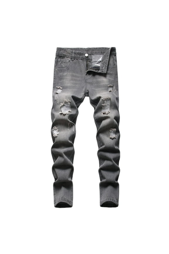 RUTAYY Boys Trousers Skinny Fit Ripped Distressed Fashion Denim Jeans Classic Style, Grey, 6-7 Years