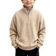 thumbnail image 1 of RUTAYY Boys Waffle Sweatshirt Knit Quarter Zip Fashion Long Sleeve Fall Winter Basic Pullover Casual Outdoor Wear, Beige, 1 of 4