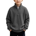 thumbnail image 1 of RUTAYY Boys Waffle Sweatshirt Knit Quarter Zip Fashion Long Sleeve Fall Winter Basic Pullover Casual Outdoor Wear, Dark Gray, 1 of 4