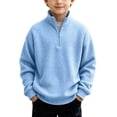 thumbnail image 1 of RUTAYY Boys Waffle Sweatshirt Knit Quarter Zip Fashion Long Sleeve Fall Winter Basic Pullover Casual Outdoor Wear, Sky Blue, 1 of 4