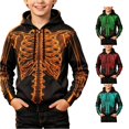 thumbnail image 1 of RUTAYY Boys Zip Up Hoodie Long Sleeve Skeleton Full Print Halloween Front Pocket Hooded Jacket Orange, 1 of 5