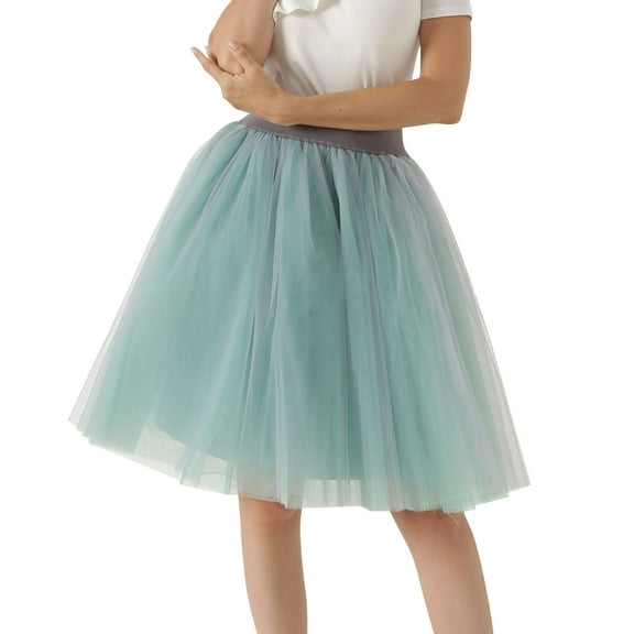 RUTAYY Carnevale New Women Tulle Skirts Knee Length Long Adult Tutu Layered Short Prom Party Midi Skirt Solid Color Flowy Swing Skirts
