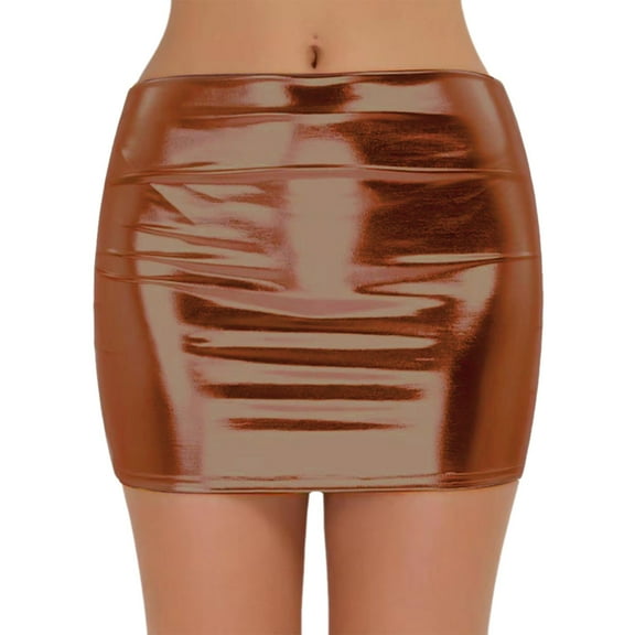 RUTAYY Carnival Dazzling Metal Wrap Skirt Fashion Elegant Women Skirt Leather Skirt Solid Color Flowy Swing Skirts