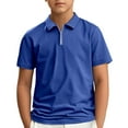 thumbnail image 1 of RUTAYY Child Boys' Polo Shirt Short Sleeve Summer Casual zippered solid color gentleman POLO shirt lapel Elegant Stylish Tops , Blue, 9-10 Years, 1 of 4