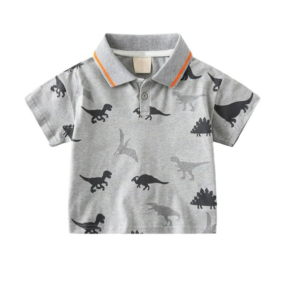 RUTAYY Child Boys Polo Shirt Short Sleeved Summer Dinosaur Print Fashion Tops , Grey, 11-12 Years