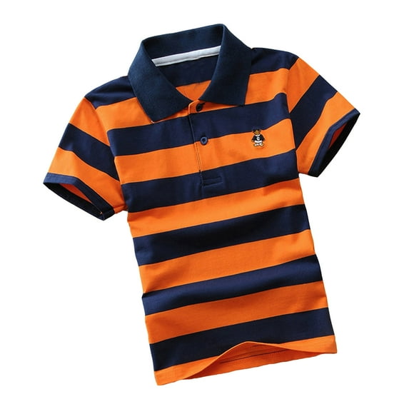 RUTAYY Child Boys' Polo Shirt Striped lapel POLO shirt button short sleeve Fashionable Beach Tops , Orange, 10-11 Years
