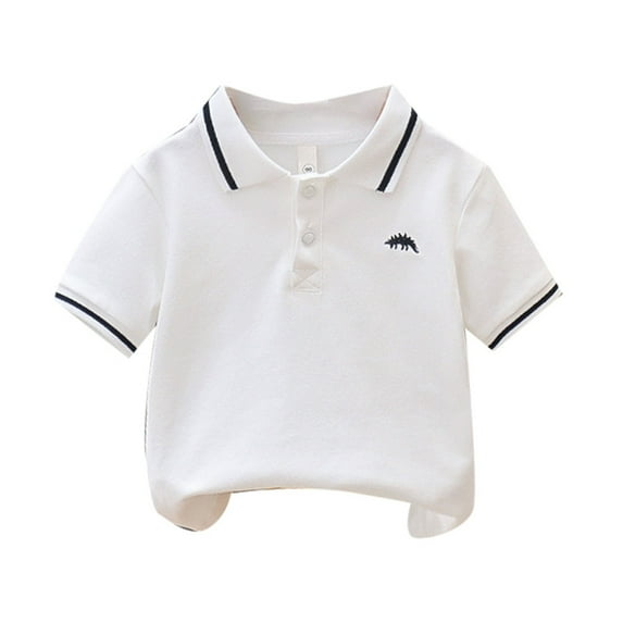 RUTAYY Child Boys' Tee Lapel Dinosaur Embroidery Short Sleeve Quick Dry , White, 11-12 Years