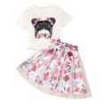 thumbnail image 1 of RUTAYY Child Girls Outfits Sets Short Sleeve Cartoon Prints Bowknot T Shirt Tops Skirts Suit Bohemian Style, White, 8-9 Years, 1 of 7
