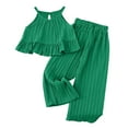 thumbnail image 1 of RUTAYY Child Girls Summer Outfits Sets Sleeveless Ruffle Tops Wide Leg Pants Holiday Vacation Beach, Green, 3-4 Years, 1 of 6