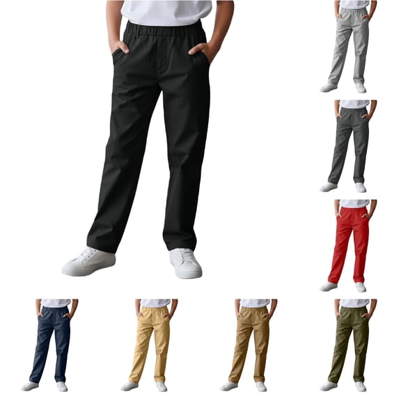 RUTAYY Children Boys Cargo Pants Solid Color with Multiple Pockets Elastic Waist Casual Athletic Bottom Comfortable Outdoor Wear Trendy Travel Trousers