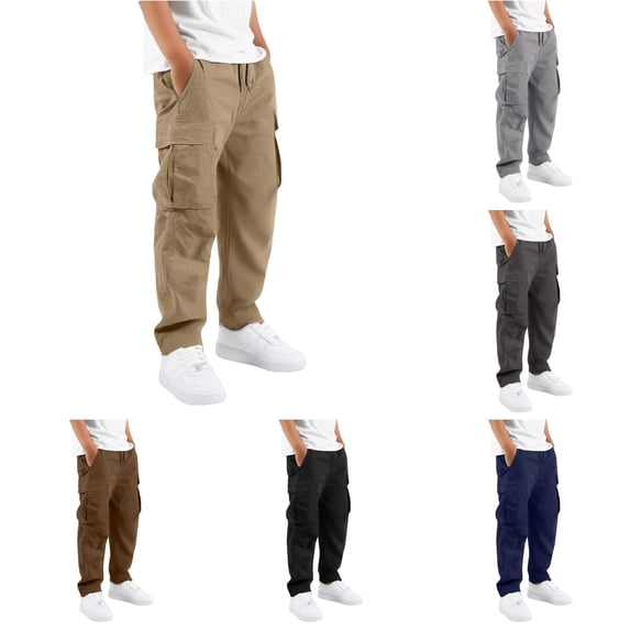RUTAYY Children Boys Cargo Pants Solid Color with Multiple Pockets Comfortable Casual Bottom Outdoor Daily Wear Classic Holiday Trousers