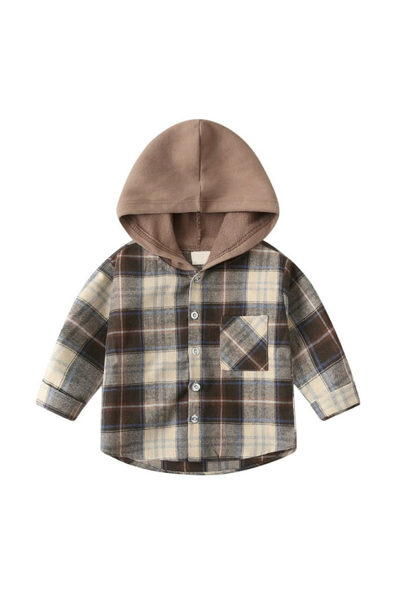 Children Boys Coat Long Sleeve Casual Plaid Print Gentleman Hooded Tops Comfortable Indoor Outdoor Activities Casual Vacation Jacket