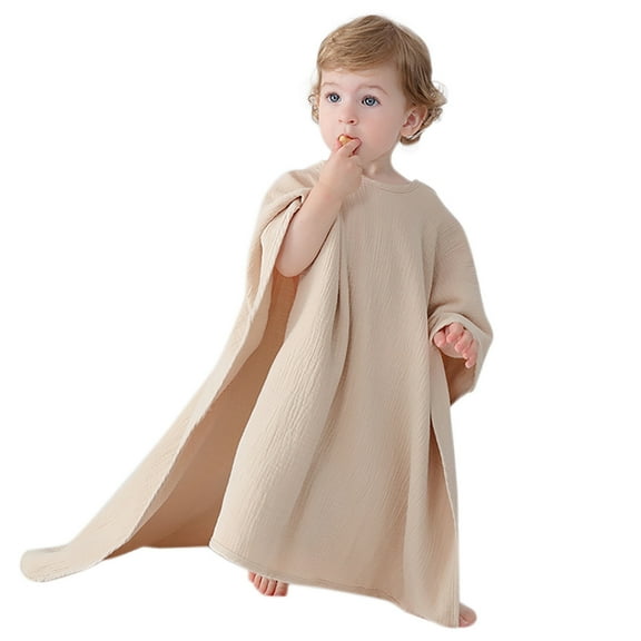 RUTAYY Children Boys Girls Bathrobe Hooded Cape Bath Towel Swimming Absorber Beach Towel Four Seasons Solid Color Classic & Versatile Homewear, Khaki, One Size