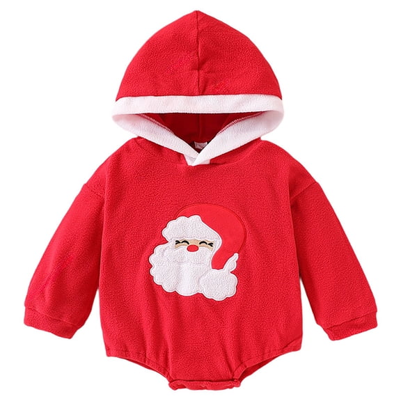 RUTAYY Children Boys Girls Jumpsuits Santa Hooded Long Sleeve Winter Outfit Soft Warm Chic Casual Romper