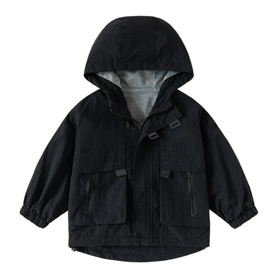 RUTAYY Children Boys Hooded Jacket Long Sleeve Solid Color Windbreaker Lightweight Zipper Tops Outdoor Casual Relaxed Classic Coat