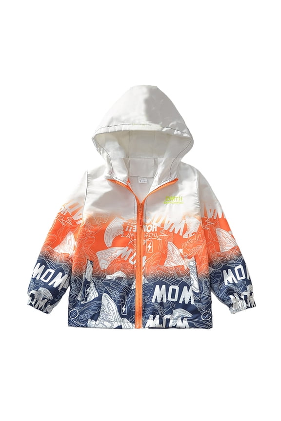 Children Boys Hooded Jacket Long Sleeve Windbreaker Colorful Patterns Pullover Lightweight Raincoat Cold Weather Active Sports Classic Trendy Coat