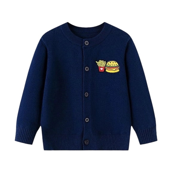 RUTAYY Children Boys Jacket Long Sleeve Embroidered Sweater Cardigan Tops Soft Knit Outerwear Cozy Fashion Vacation Coat