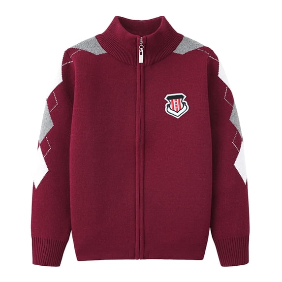 RUTAYY Children Boys Jacket Thickened Cardigans Long Sleeve Outerwear Knitted Sweaters Zip Up Everyday Casual Wear Playful Classic Coat