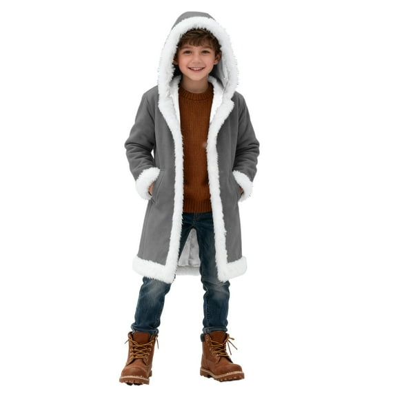 RUTAYY Children Boys Jacket Winter Festival Solid Color Long Sleeve Fuzzy Cardigan Celebrations Comfortable Classic Stylish Coat